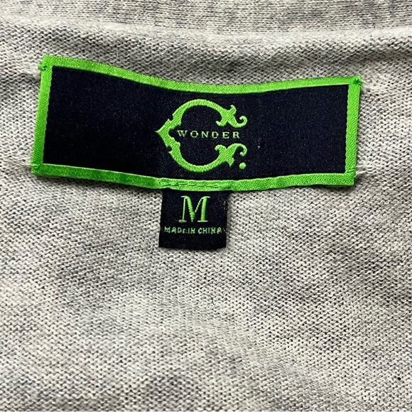 C Wonder Grey Cotton Angora V Neck Long Sleeve Cardigan Gold Buttons Size Medium - Picture 5 of 6